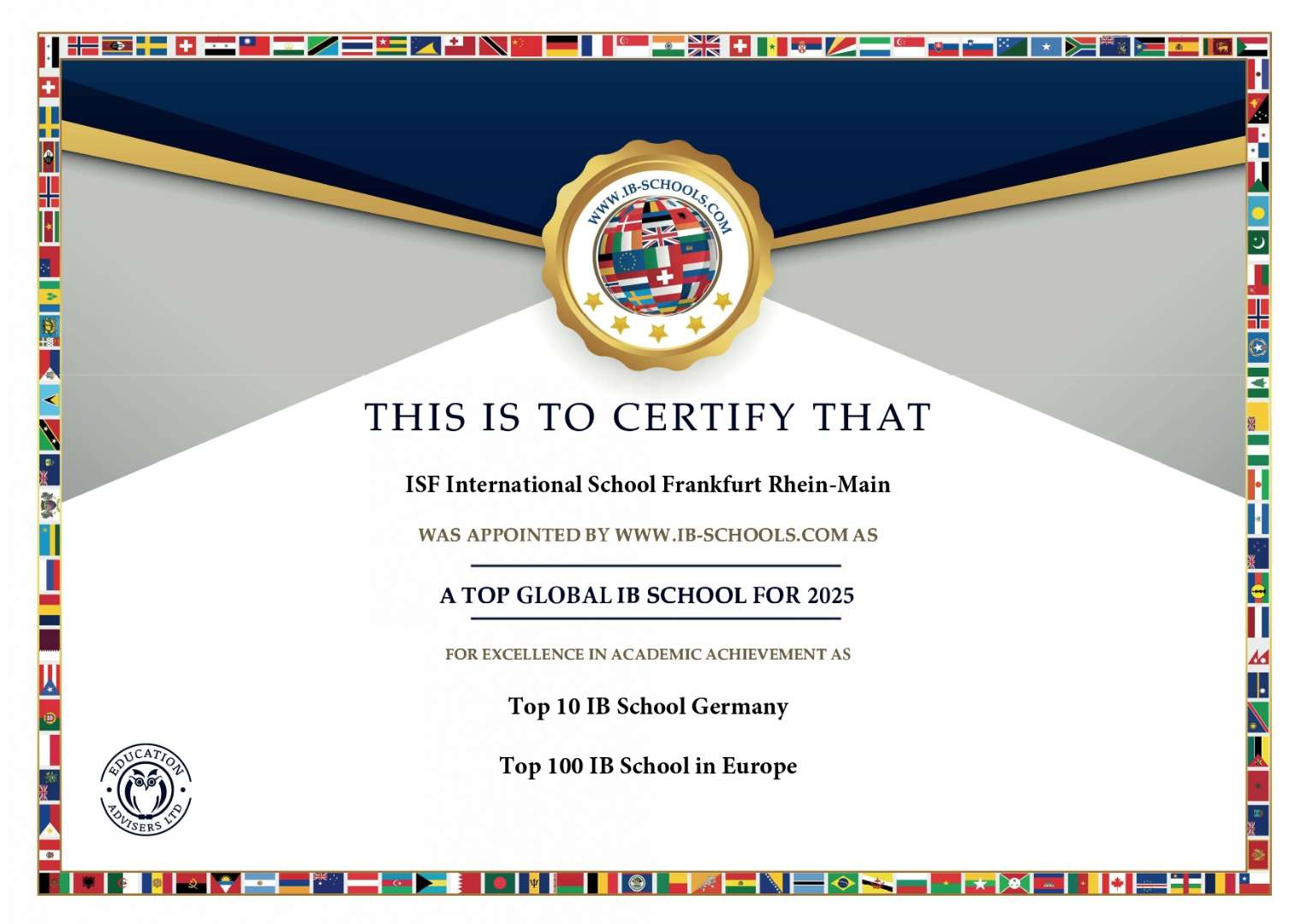 ISF International School Rhein-Main has been named a Top Global IB School for 2025